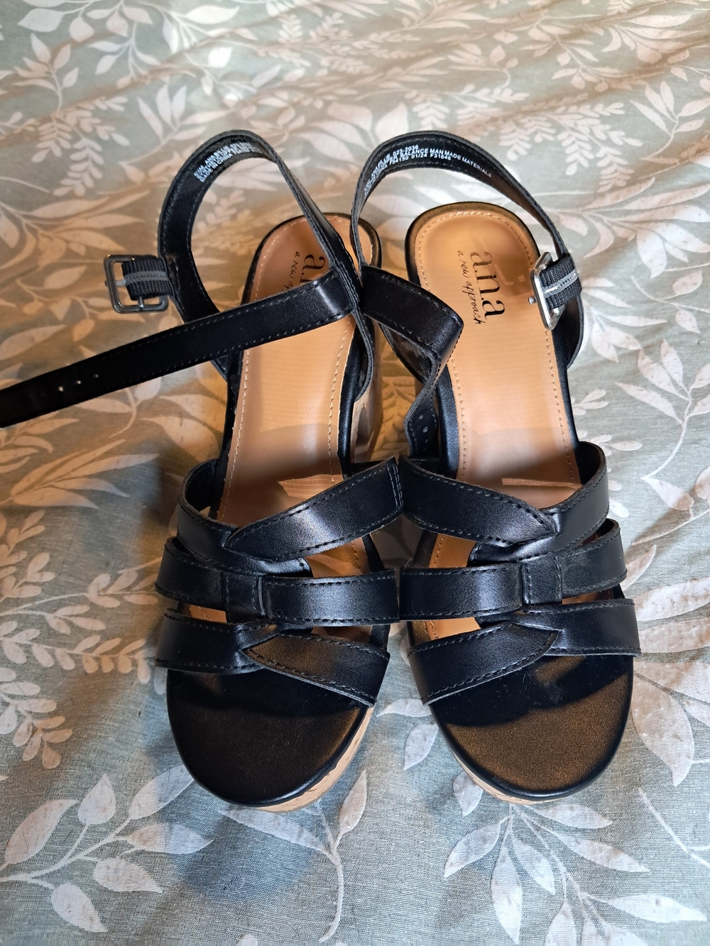 a.n.a Black Strappy Ankle-Buckle Platform Sandals 5.5